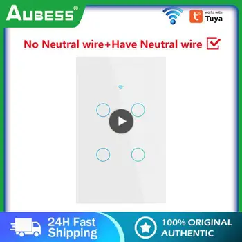 1 шт. Умный выключатель света Tuya WiFi US Нейтральный провод/Не требуется нейтральный провод, настенный сенсорный выключатель 120 типа, Работа с Alexa,
