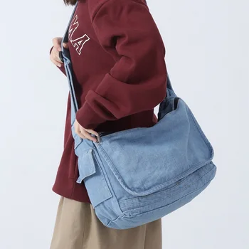 2023 г. Холщовая женская джинсовая ткань Hobo, мягкая наплечная сумка с напуском, школьная книга для отдыха, сумка для ноутбука, боковая сумка-мессенджер
