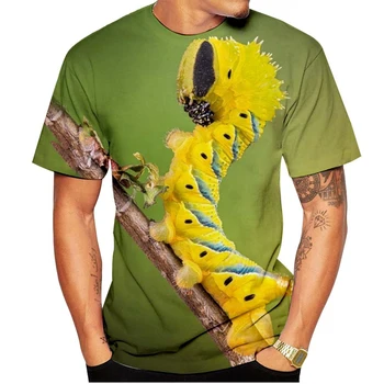 2023 Модная мужская/Женская футболка с 3D-принтом Caterpillar, Забавная футболка с принтом насекомых