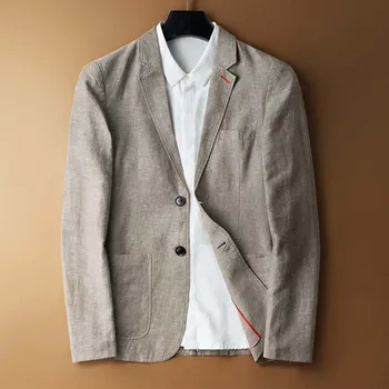 2023, новый модный летний весенний блейзер, чистый низ, дышащее хлопковое льняное пальто, мужской костюм, 1 шт. (только куртка)