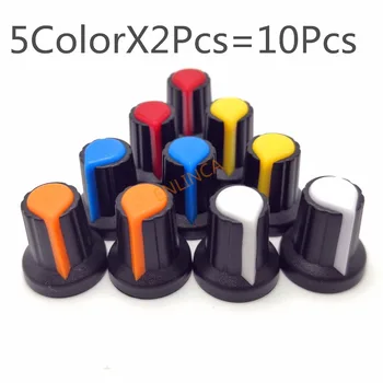 5 Цветов X 2шт 10 Шт Диаметр отверстия на валу 6 мм Пластиковые Резьбовые Ручки Потенциометра С Накаткой Колпачки Отверстия На валу AG2 Желтый Оранжевый Синий