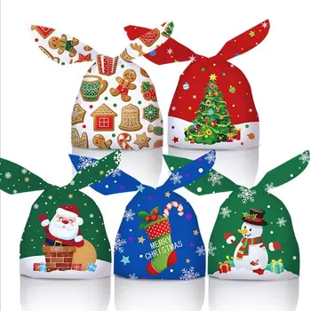 50ШТ. Веселого Рождества, Рождественские пакеты для конфет, Санта-Клаус, Снеговики, сумка для конфет, Снежинки с заячьими ушками, пакеты для печенья, Рождество