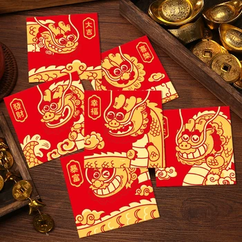 6 штук красных конвертов 2024 Года Дракона для весеннего фестиваля Китайский Новый год Хунбао Для украшения Лунного года