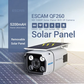 ESCAM QF260 Solar Power 2MP 1080P IP-Камера с Обнаружением Движения Без Проводов Наружный Водонепроницаемый Домашний Монитор Видеонаблюдения