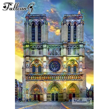 FULLCANG diy мозаика Кафедральный собор Нотр-Дам де Пари алмазная живопись вышивка крестиком достопримечательности вышивка стразами FG1387