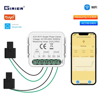 GIRIER Smart WiFi Power Meter Clamp Smart Home Energy Monitor Отслеживание Использования Электроэнергии В Режиме реального Времени Двунаправленный Замер Солнечной Сети