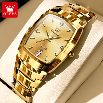 OELVS 7006 Мужские часы высшего класса с водонепроницаемым золотым ремешком из вольфрамовой стали, оригинальный деловой календарь, кварцевые мужские часы для отдыха