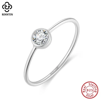 Rinntin Минимализм, крошечные кольца из стерлингового серебра 925 пробы с цирконием для женщин, простые изящные кольца на палец, ювелирные изделия APR26
