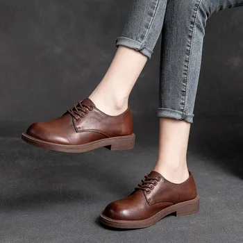 RUSHIMAN/ Женские Оксфорды из натуральной кожи, новинка 2021 года, осенняя мода, повседневная удобная рабочая обувь на шнуровке в стиле ретро.