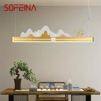 SOFEINA LED 3 цвета Современные подвесные светильники Пейзаж в китайском стиле Роскошная Золотая люстра для гостиной чайного домика