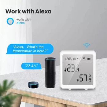 Tuya Smart WiFi Датчик температуры и влажности с ЖК-экраном, Беспроводной умный термометр-гигрометр Работает Alexa Hey