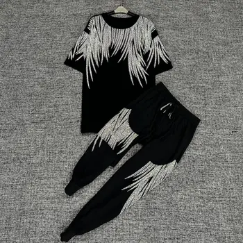  Y2k Комплект из двух предметов с ромбовидным рисунком, черные комплекты из 2 предметов, женская одежда, летняя роскошная одежда, женская уличная одежда
