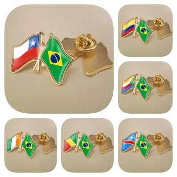 Бразилия и Чили Колумбия Коморские Острова Демократическая Республика Конго Кот-д'Ивуар Флаги Дружбы с двойным скрещиванием Булавки для лацканов
