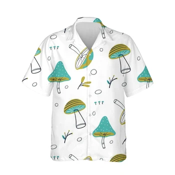 Гавайская рубашка для мужчин, рубашка с 3D-принтом с грибным рисунком, Летняя рубашка с коротким рукавом и красочным элементом, Трендовая модная рубашка на пуговицах, топы 5XL