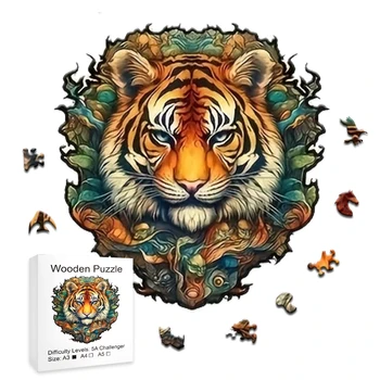 Деревянные пазлы Tiger, уникальные поделки, Интересные подарки для взрослых и детей, деревянные пазлы с животными, 3D-игры, подарки, Обучающая головоломка