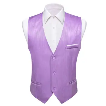 Дизайнерский жилет для мужчин, шелковый фиолетовый в сплошную полоску, приталенный жилет, куртка без рукавов, свадебные деловые официальные топы Barry Wang