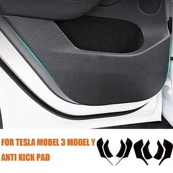 Для Tesla Модель 3 Модель Y Защита дверной панели автомобиля от ударов Коврики Наклейка из углеродного волокна Аксессуары для укладки интерьера