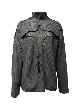 Женский прозрачный свитер с перекрестным узором из сетки, полый трикотаж, пуловер с длинным рукавом и высоким воротом в рубчик, эстетичная уличная одежда