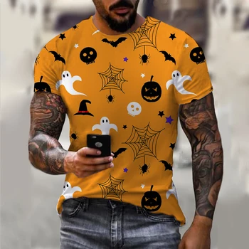 Забавная мужская футболка с 3D-принтом тыквы на Хэллоуин, круглый вырез, свободные уличные футболки, Летние повседневные топы с короткими рукавами, мужская одежда