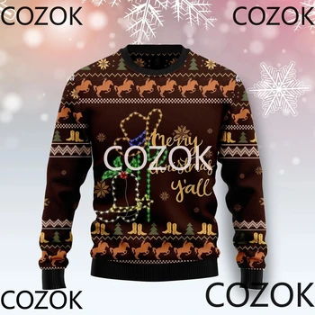 Ковбойские сапоги, Рождественский свитер, Толстовки с 3D принтом для мужчин и женщин, Пуловеры, Топы унисекс в стиле харадзюку