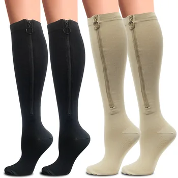Компрессионные носки Мужские Спортивные носки для бега До колена Женские, защищающие от усталости, Удобные однотонные чулки на молнии