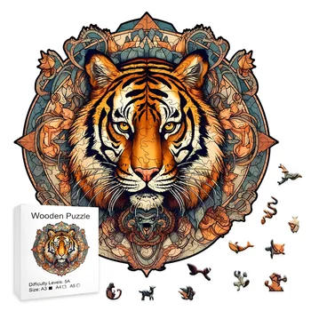 Лесной Король - Тигр - Деревянная головоломка Для Продвинутых игроков - Креативное Разнообразие Специальных форм, Креативные подарки Для Мальчика
