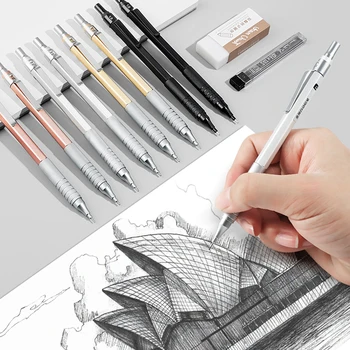 Металлический механический карандаш, автоматический чертежный карандаш, Металлические карандаши для рисования, с заправкой карандашей, для черчения, черчения эскизов