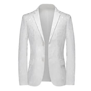 Мужской модный повседневный пиджак с тиснением, приталенный молодежный большой белый маленький топ для костюма