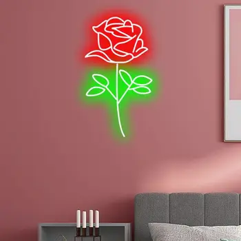 Неоновая вывеска с розой, изготовленная на заказ Цветочная светодиодная неоновая вывеска для украшения домашней стены в спальне, подарок на День Святого Валентина