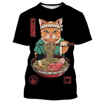 Новая мужская футболка Samurai Cat, индивидуальность, Модный хип-хоп тренд, топы с круглым вырезом, Уличный забавный красивый принт, Одежда с коротким рукавом