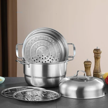 Пароварка из нержавеющей стали с утолщением в 2/3 слоя, кастрюля для супа, подходит для всех видов кухонных плит, специальная пароварка, инструменты для приготовления пищи