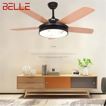 Потолочный вентилятор BELLE Simple Wood с подсветкой и дистанционным управлением, современная 52-дюймовая светодиодная лампа для дома, столовой, спальни
