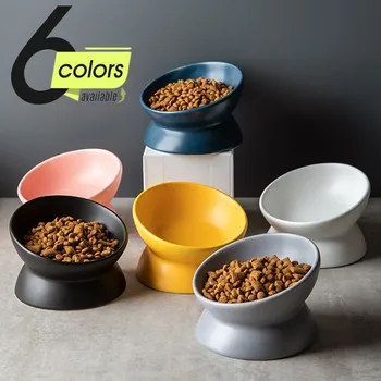 Приподнятые миски для кошек, маленьких собак, блюдо для кормления с наклоном 15 °, Керамическая подставка-кормушка для кошек и щенков, 6 цветов