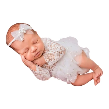 Реквизит для фотосессии новорожденных девочек, кружевной комбинезон для девочек, юбка для младенцев, Heaband K1KC
