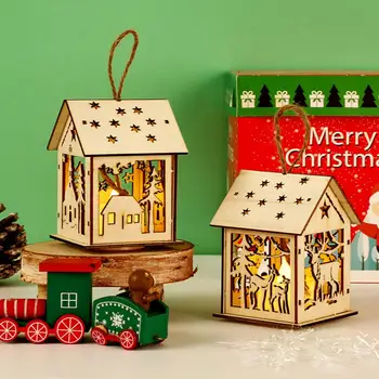 Рождественские светодиодные украшения для деревянного дома, экологически чистые светящиеся мини-персонализированные, освещающие дерево, подвеска, Сияющая кабина, работающая на батарейках