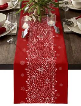 Рождественское кружево, белый узор, красная снежинка, домашний декор, настольная дорожка, Свадебное украшение, скатерть, салфетки для кухонного стола