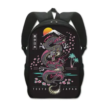Рюкзак в готическом стиле с Азиатским Драконом, Женский рюкзак в стиле харадзюку, Детские школьные сумки для мальчиков-подростков и девочек, школьный рюкзак в стиле панк, Сумка для книг