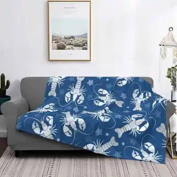 Серебро Lobster Love на темно-синем фоне, супер теплые мягкие одеяла, наброшенные на диван / кровать / дорожный синий фон, темно-синий фон в классическом стиле