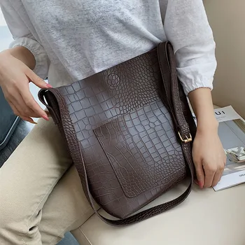 Сумки-ведра из искусственной кожи с каменным узором для женщин 2022, однотонная сумка через плечо, женские сумки роскошного качества