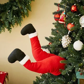 Украшение Рождественской елки с плюшевым орнаментом на двери и ножками эльфа Санты - Домашнее подвесное украшение