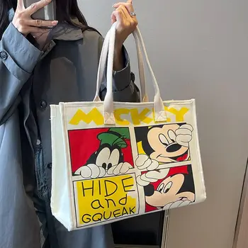 Холщовая сумка для девочек Disney большой емкости для женщин, студенческая сумка-тоут с мультяшным Микки, сумки роскошного дизайнера, бесплатная доставка